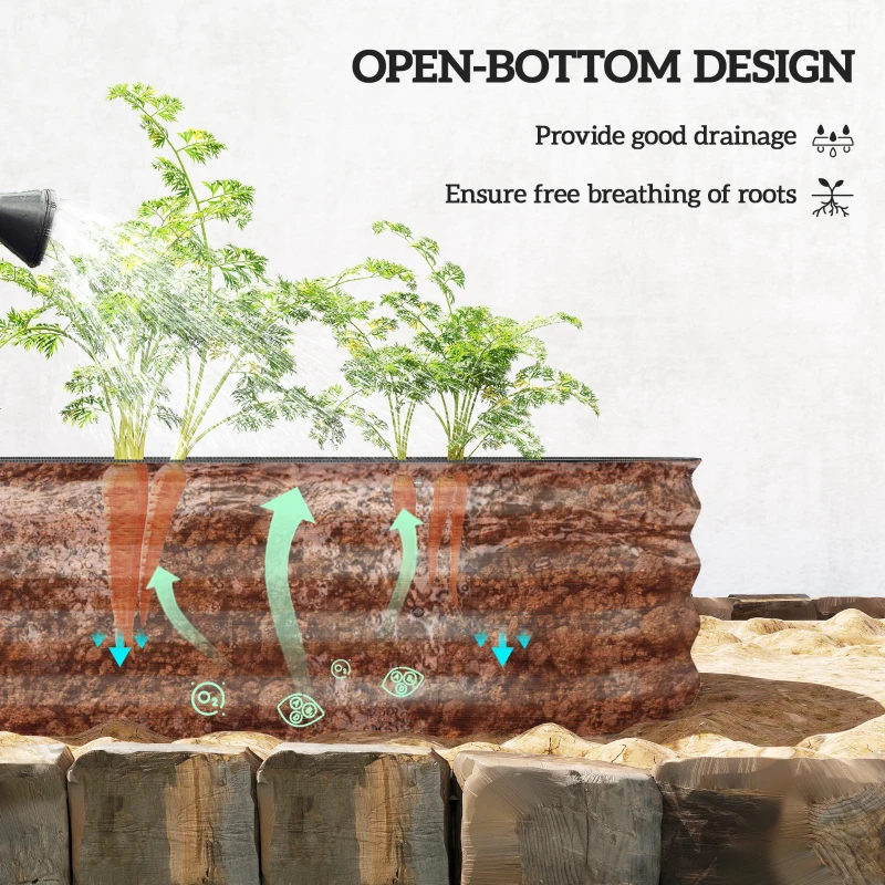 Outsunny 7.9' x 2' x 1' Galvanized Raised Garden Bed Kit, Metal Planter Box with Safety Edging, Brown