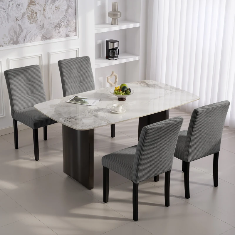 HOMCOM Modern Dining Chairs Set of 4, Kitchen Chairs with Rubberwood Legs and Padded Seat, Dark Grey