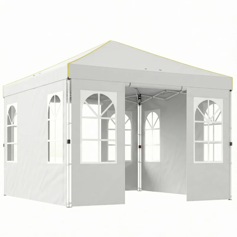 Outsunny 9.6 x 9.6 ft Pop Up Canopy Tent with Sidewalls, One Push Setup, UPF50+ Portable Instant Canopy Shelter, White