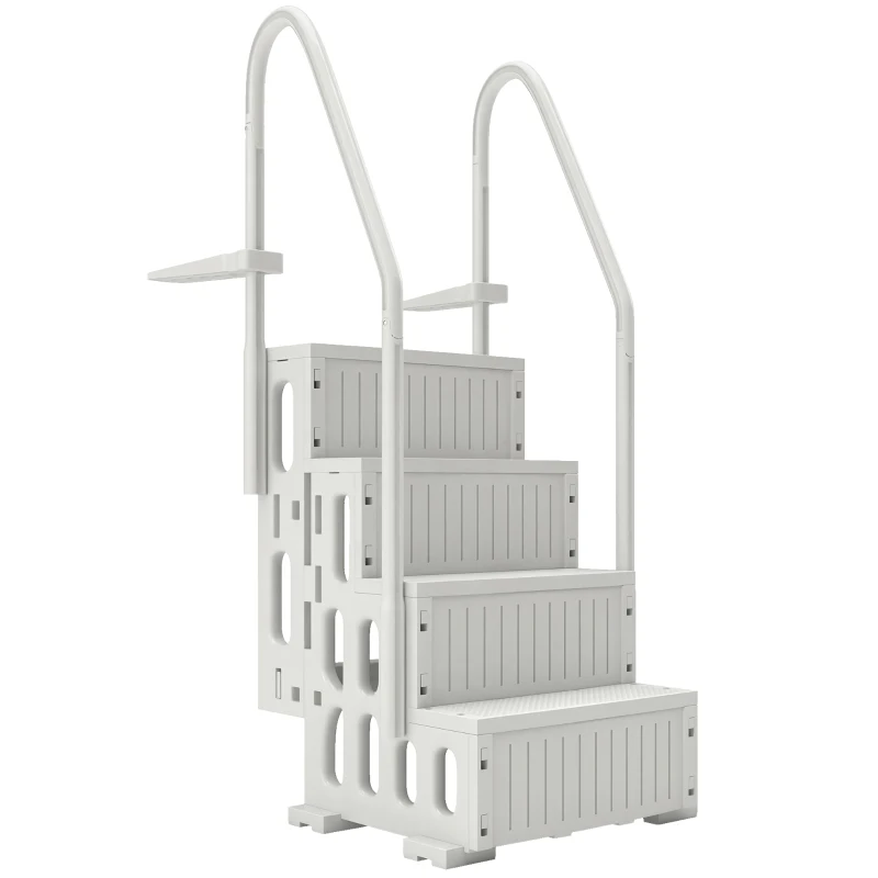 Outsunny Swimming Pool Ladder Adjustable Height for Above Ground Pool Steps with Dual Handrails White