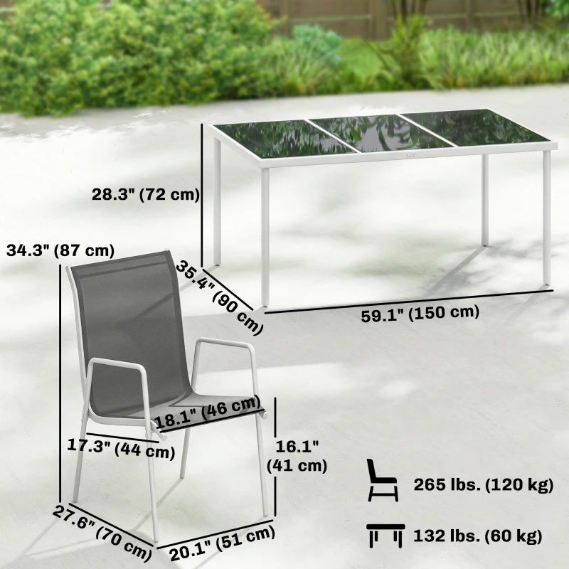 Outsunny 7 Piece Garden Dining Set, Garden Furniture Set with Rectangle Table and 6 Stackable Chairs