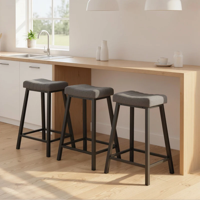 HOMCOM Set of 3 Bar Stools, Velvet Upholstered Counter Stools with Curved Seat and Footrest for Kitchen Island, Grey