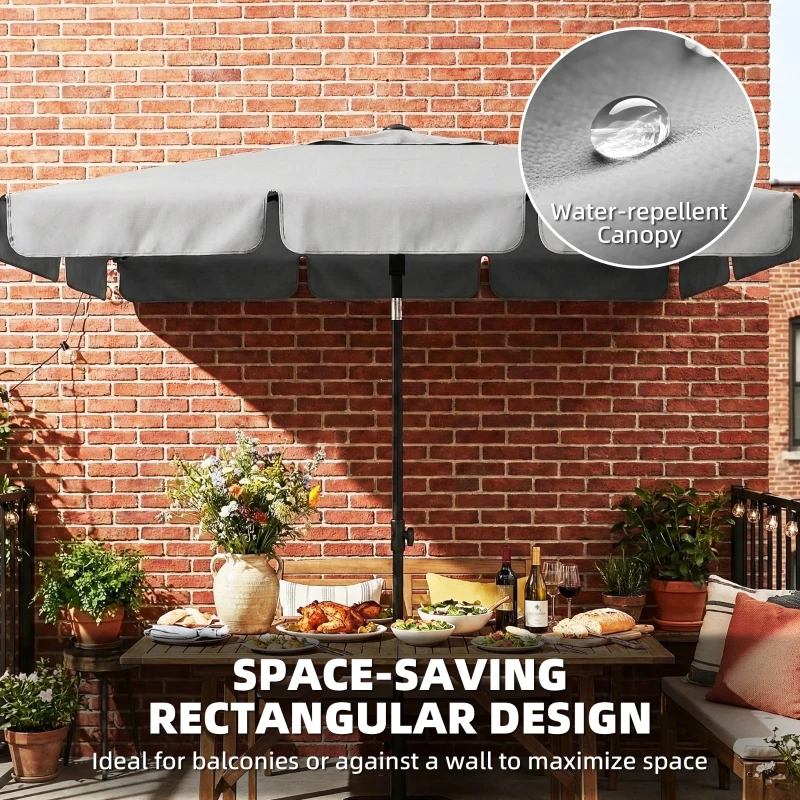 Outsunny 6' x 4' Patio Umbrella with Tilt, Rectangular Outdoor Umbrella for Garden, Grey