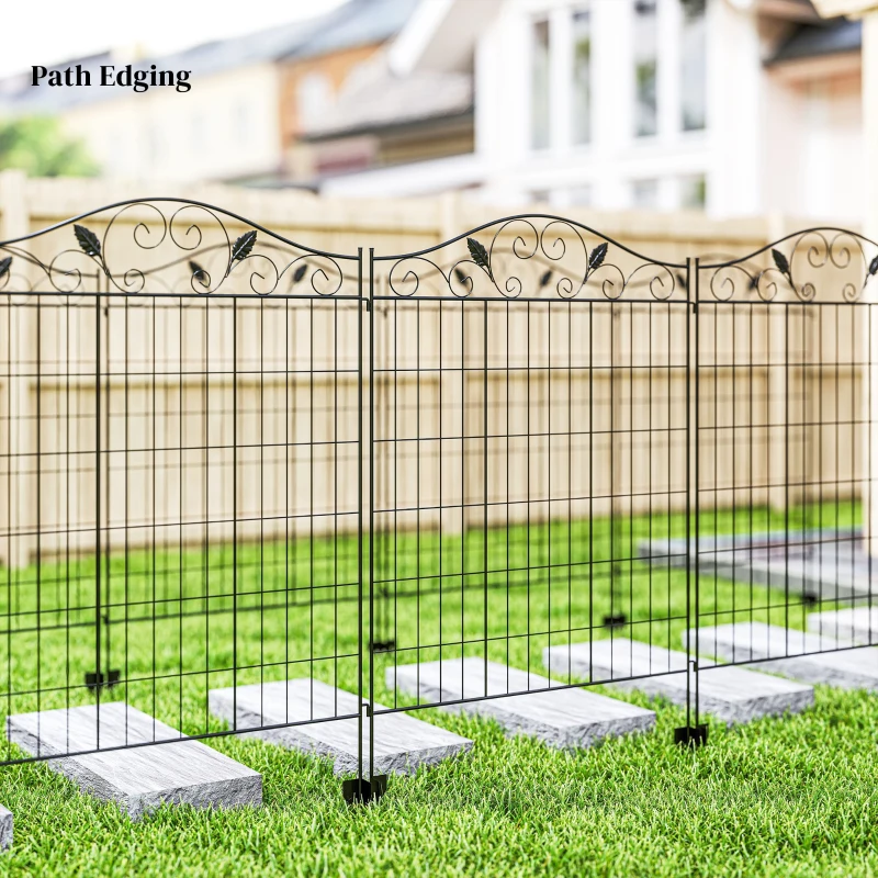 Outsunny Garden Fence, 4 Pack, 44 in(H) x 12 ft(L) Folding Garden Fence Border, No Dig Ground Stake Metal Fence Panels for Outdoor Patio Yard Landscape