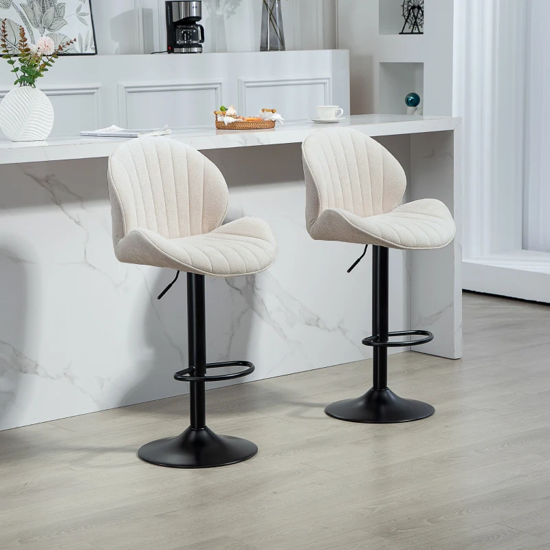 HOMCOM Bar Stools Set of 2, Swivel Barstools with Back, Adjustable Height and Footrest for Kitchen Island, Dining Room, Beige