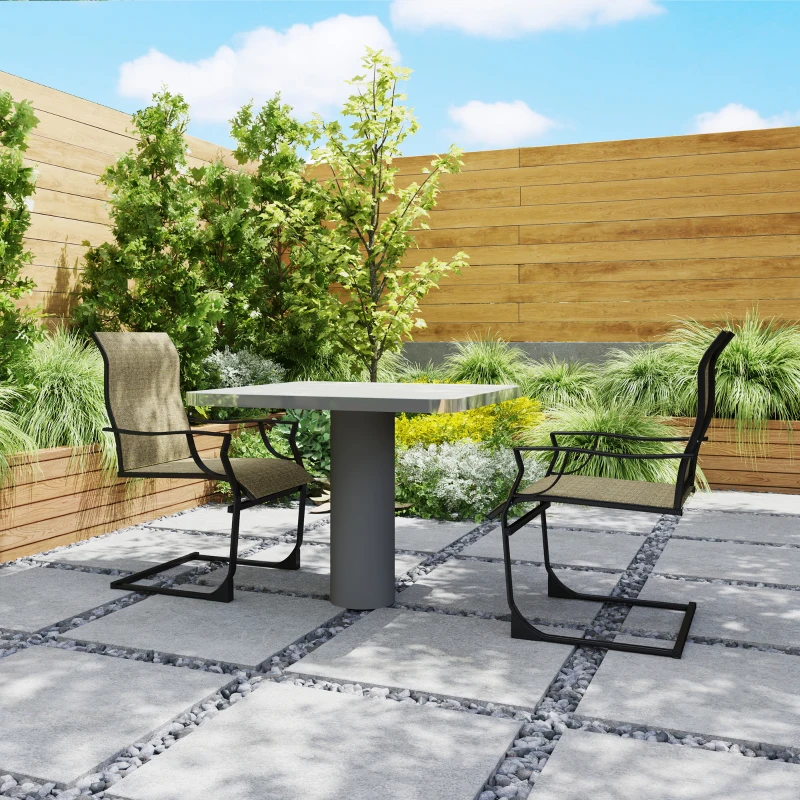 Outsunny C Spring Motion Patio Chairs Set of 2 with Curved High Backrest, Armrest, All Weather Breathable Fabric, Metal Frame