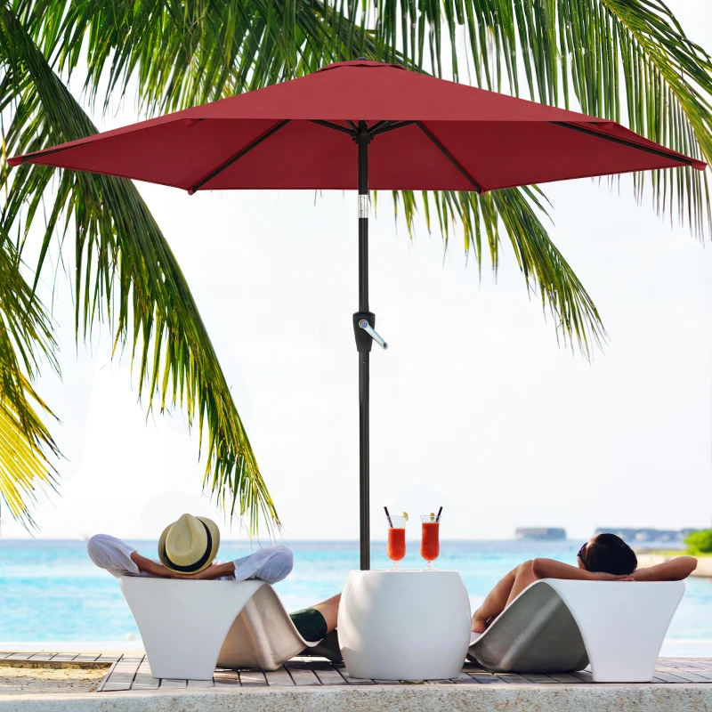 Outsunny 9FT Patio Umbrella, Outdoor Table Patio Umbrellith Tilt, Crank, 6 Ribs, UV Protection for Garden, Lawn, Deck, Backyard