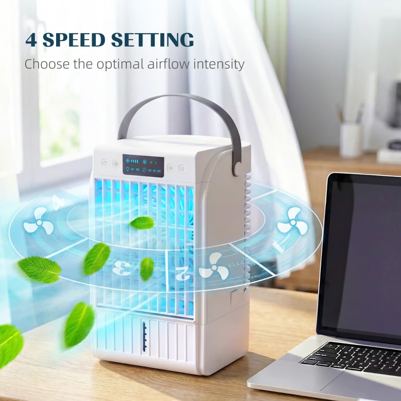 HOMCOM Portable Air Conditioner, 4-in-1 Mini Air Cooler with 4 Wind Speed, 2 Mist Mode, RGB 7 LED Light