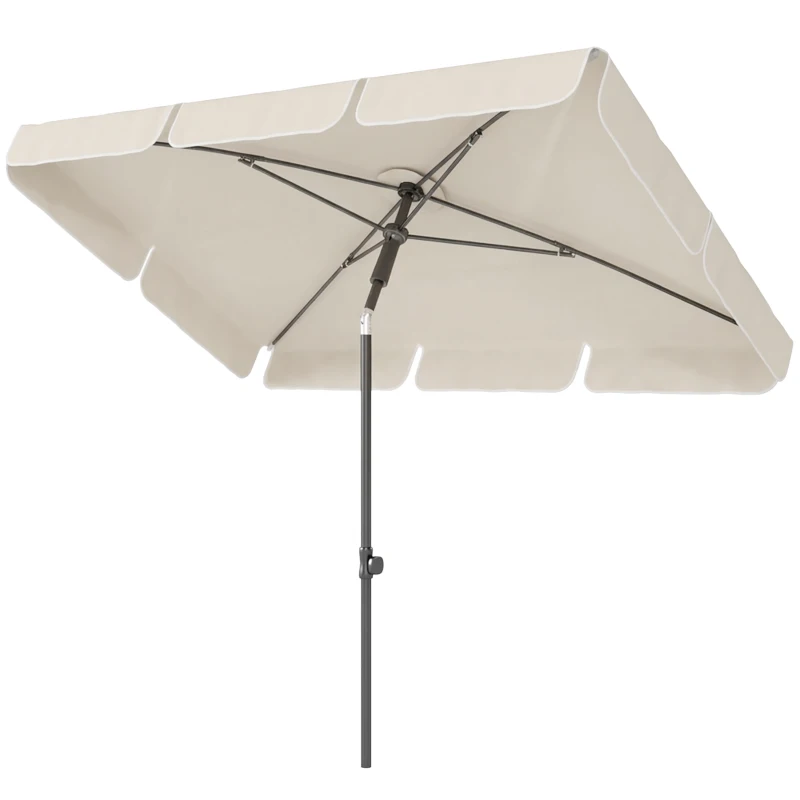Outsunny 6' x 4' Patio Umbrella with Tilt, Rectangular Outdoor Umbrella for Garden, Beige