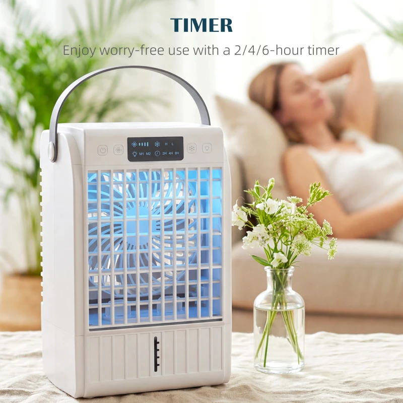 HOMCOM Portable Air Conditioner, 4-in-1 Mini Air Cooler with 4 Wind Speed, 2 Mist Mode, RGB 7 LED Light