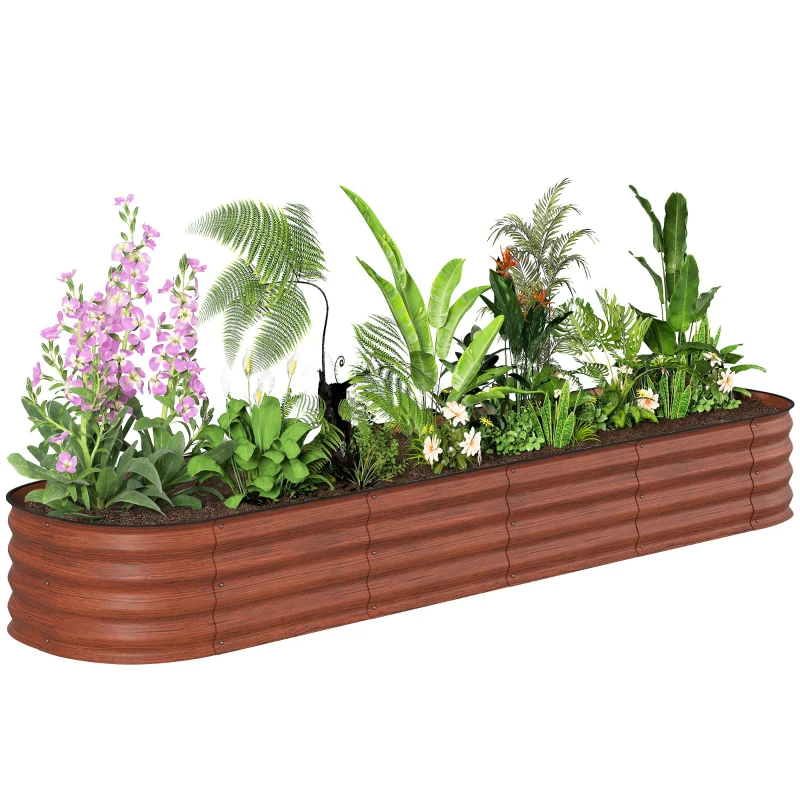 Outsunny 7.9' x 2' x 1' Galvanized Raised Garden Bed Kit, Metal Planter Box with Safety Edging, Brown