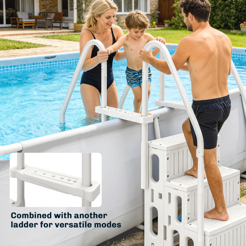 Outsunny Swimming Pool Ladder Adjustable Height for Above Ground Pool Steps with Dual Handrails White
