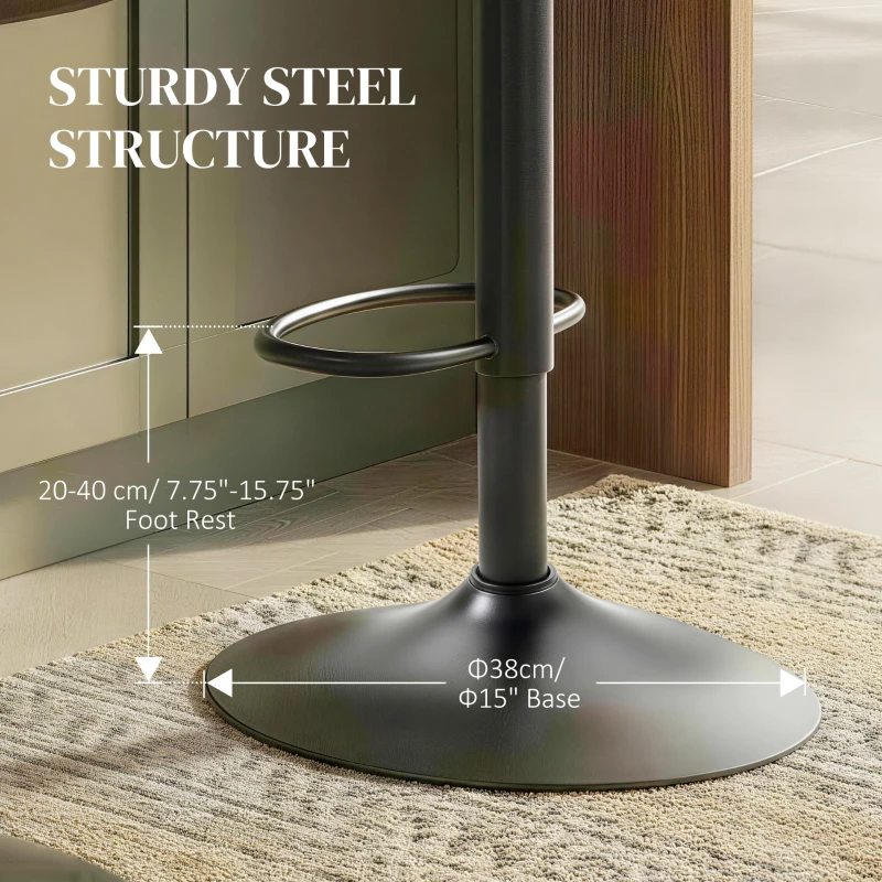 HOMCOM Adjustable Bar Stools Set of 2, Swivel Barstools with Footrest and Back, PU Leather and Steel Round Base, Coffee