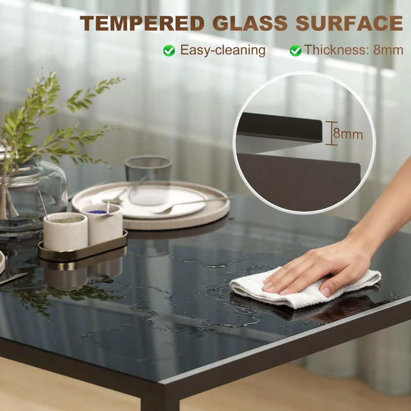 HOMCOM Rectangular Kitchen Table for 4 People, Dining Table with Tabletop Tempered Glass for Dining Room, Living Room, Black