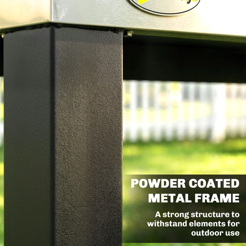 Outsunny Outdoor Grill Cart with Stainless Steel Tabletop, 2 Shelves, Rolling Prep Dining Cart with Lockable Wheels