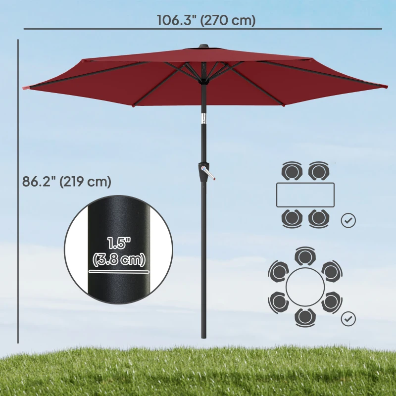 Outsunny 9FT Patio Umbrella, Outdoor Table Patio Umbrellith Tilt, Crank, 6 Ribs, UV Protection for Garden, Lawn, Deck, Backyard