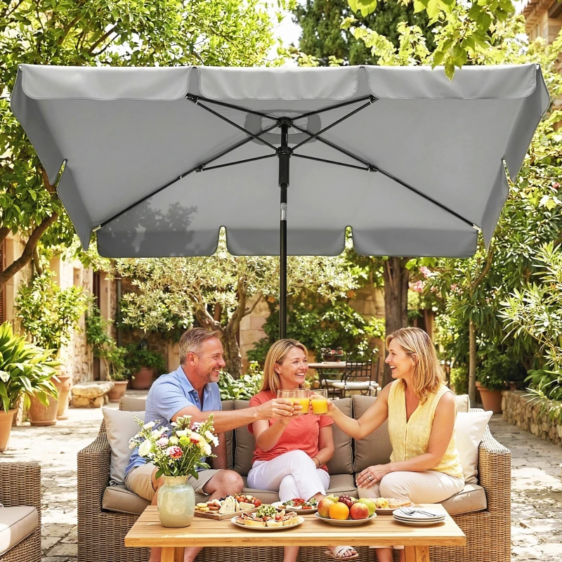 Outsunny 6' x 4' Patio Umbrella with Tilt, Rectangular Outdoor Umbrella for Garden, Grey