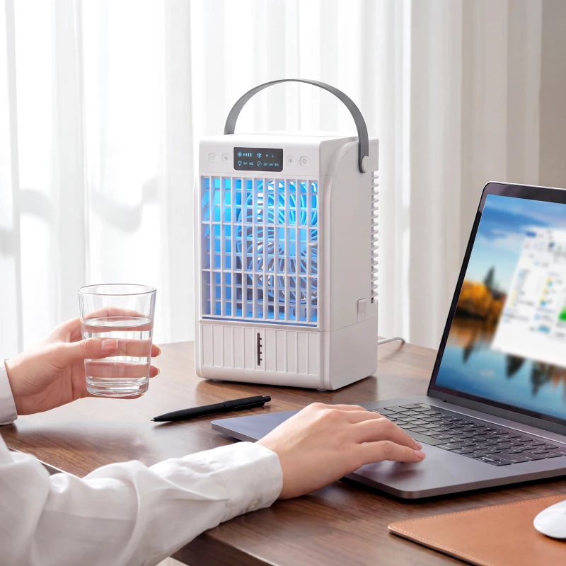 HOMCOM Portable Air Conditioner, 4-in-1 Mini Air Cooler with 4 Wind Speed, 2 Mist Mode, RGB 7 LED Light