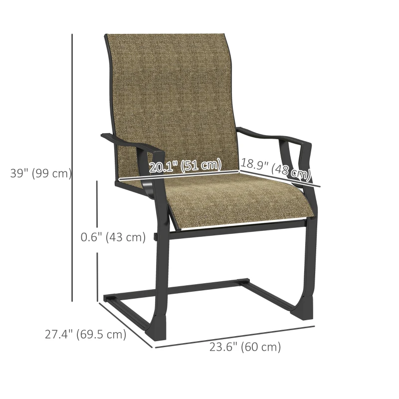 Outsunny C Spring Motion Patio Chairs Set of 2 with Curved High Backrest, Armrest, All Weather Breathable Fabric, Metal Frame