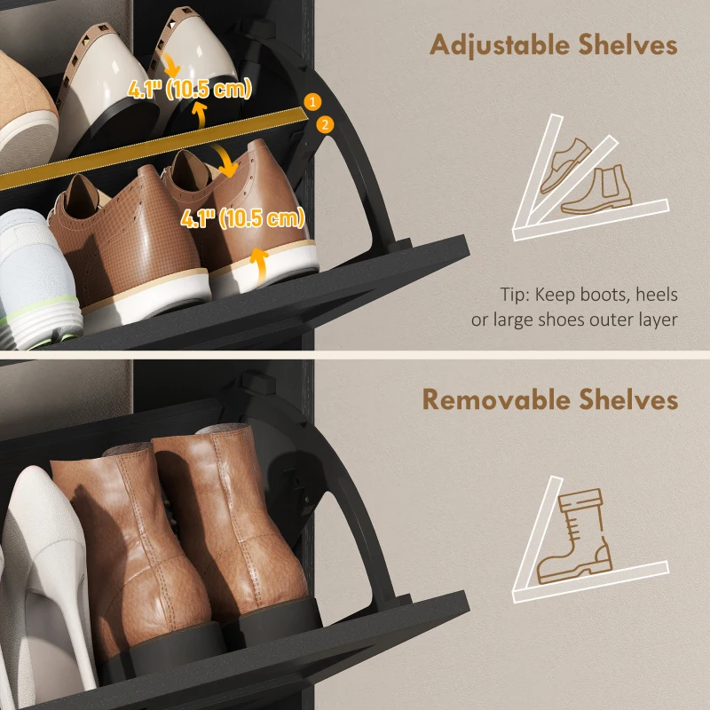 HOMCOM Shoe Cabinet with 2 Flip Drawers, Narrow Shoe Storage Cabinet, Black