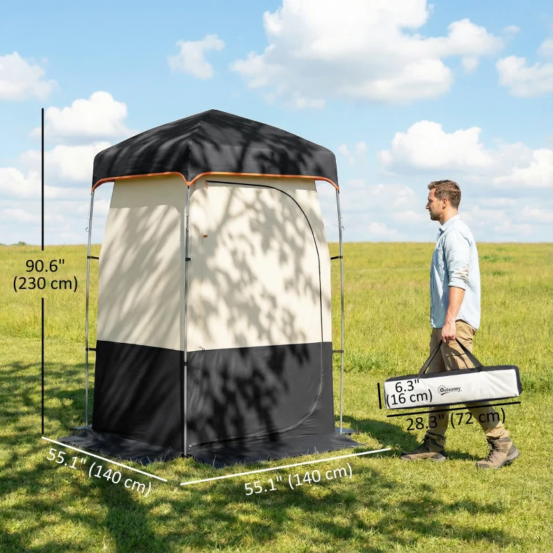 Outsunny Camping Shower Tent, Portable Privacy Shelter with Solar Shower Bag, Removable Floor and Carrying Bag, Black