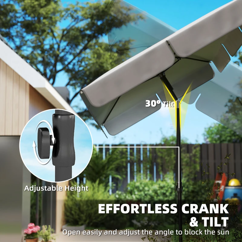 Outsunny 6' x 4' Patio Umbrella with Tilt, Rectangular Outdoor Umbrella for Garden, Grey