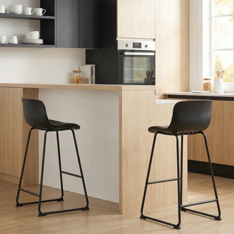 HOMCOM Modern Bar Stools Set of 2, PU Leather Barstools, Counter Height Kitchen Chairs for Breakfast Bars, Dining Room, Black