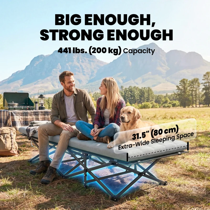 Outsunny Camping Cot with Soft Pad, 32" Extra Wide Folding Cots with Non-Slip Feet and Carry Bag, Grey