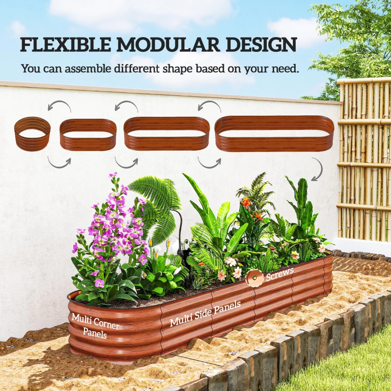 Outsunny 7.9' x 2' x 1' Galvanized Raised Garden Bed Kit, Metal Planter Box with Safety Edging, Brown