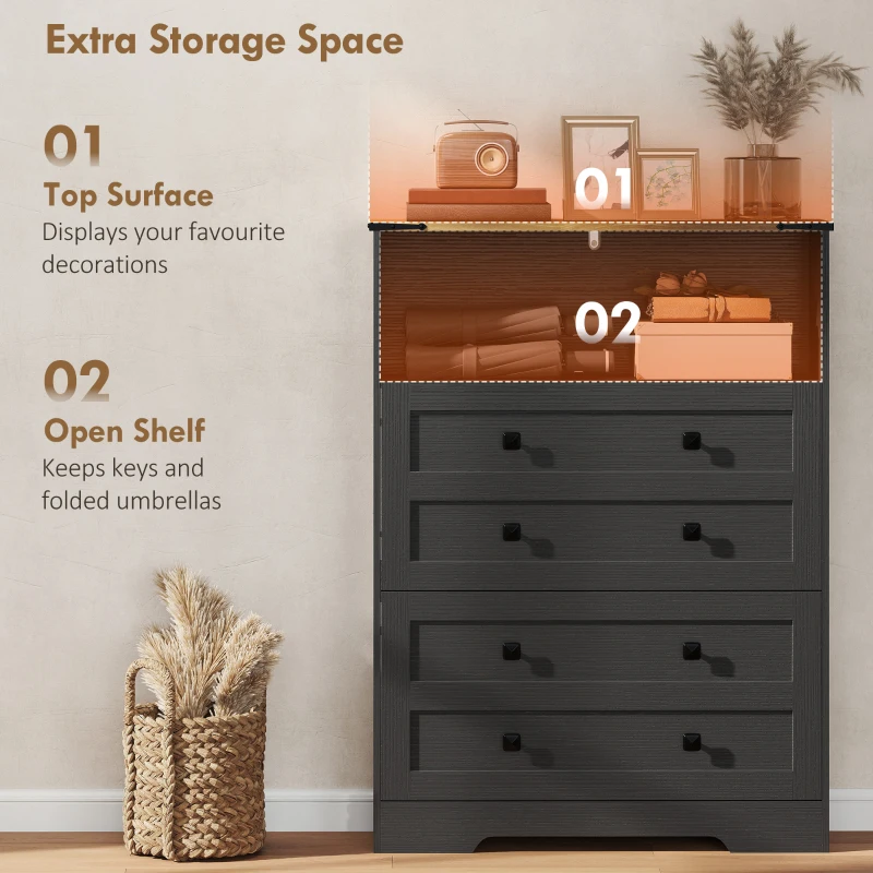 HOMCOM Shoe Cabinet with 2 Flip Drawers, Narrow Shoe Storage Cabinet, Black