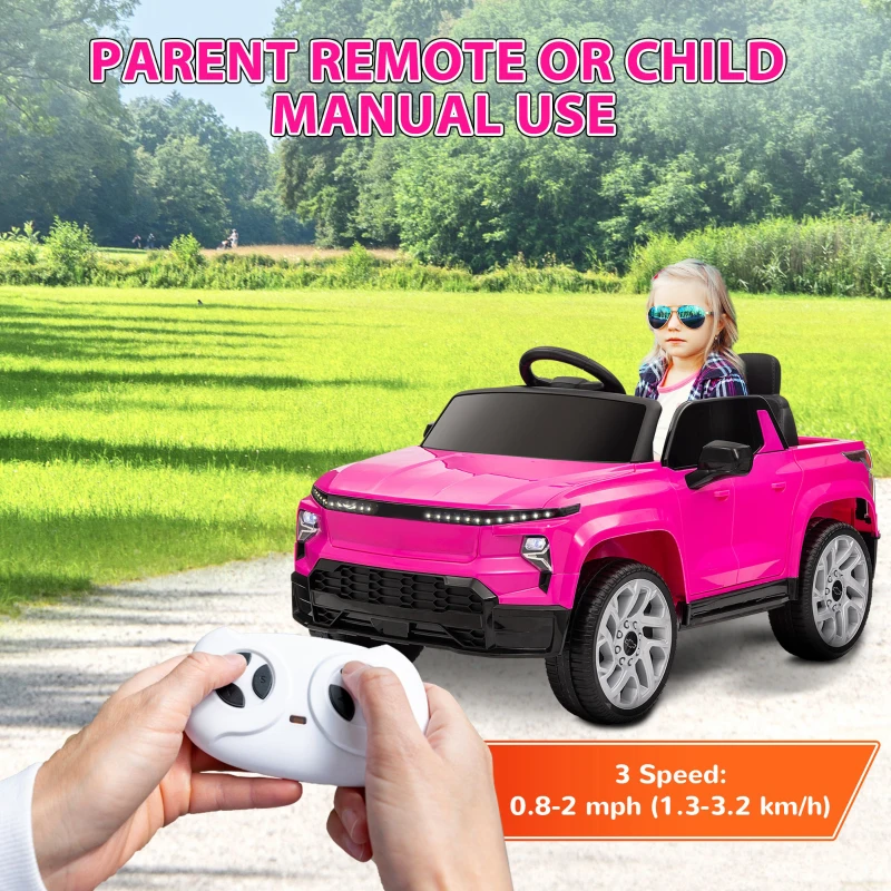 Qaba 12V CHEVROLET SILVERADO EV RST Licensed Kids Car w/ Remote, Spring Suspension, Soft Start, Training Wheels, Pink