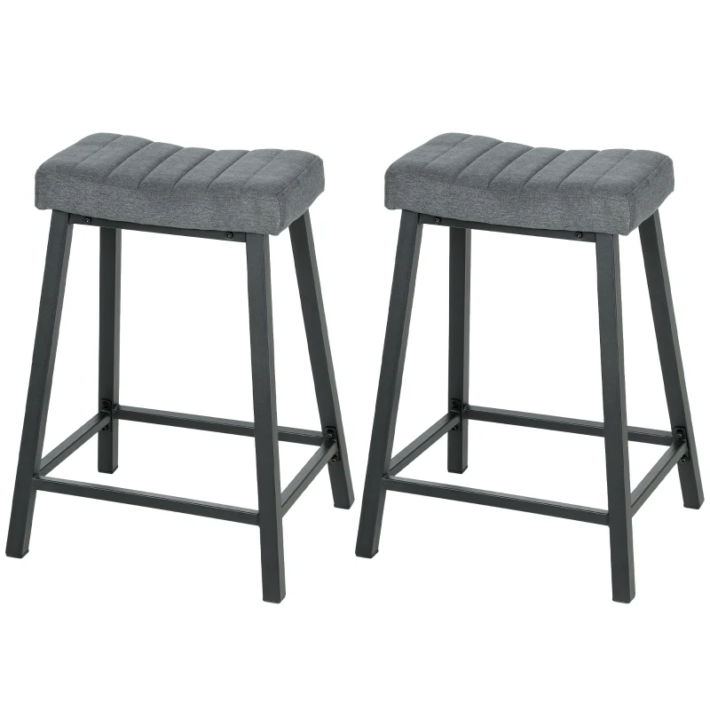 HOMCOM Set of 2 Bar Stools, Velvet Upholstered Counter Stools with Curved Seat and Footrest for Kitchen Island, Grey