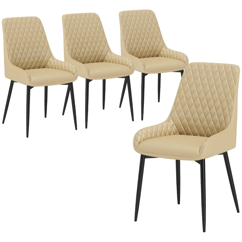 HOMCOM Upholstered Kitchen Chairs, Modern Dining Chairs Set of 4 with Diamond Tufting and Steel Legs for Dining Room, Khaki