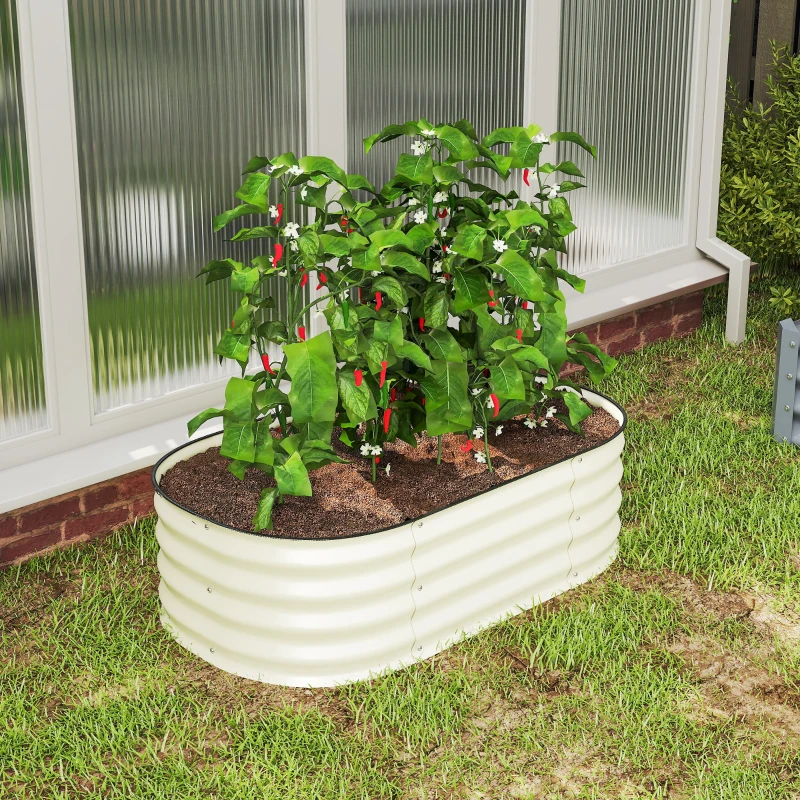 Outsunny 3.4' x 2' x 1' Galvanized Raised Garden Bed Kit, Metal Planter Box with Safety Edging, Cream