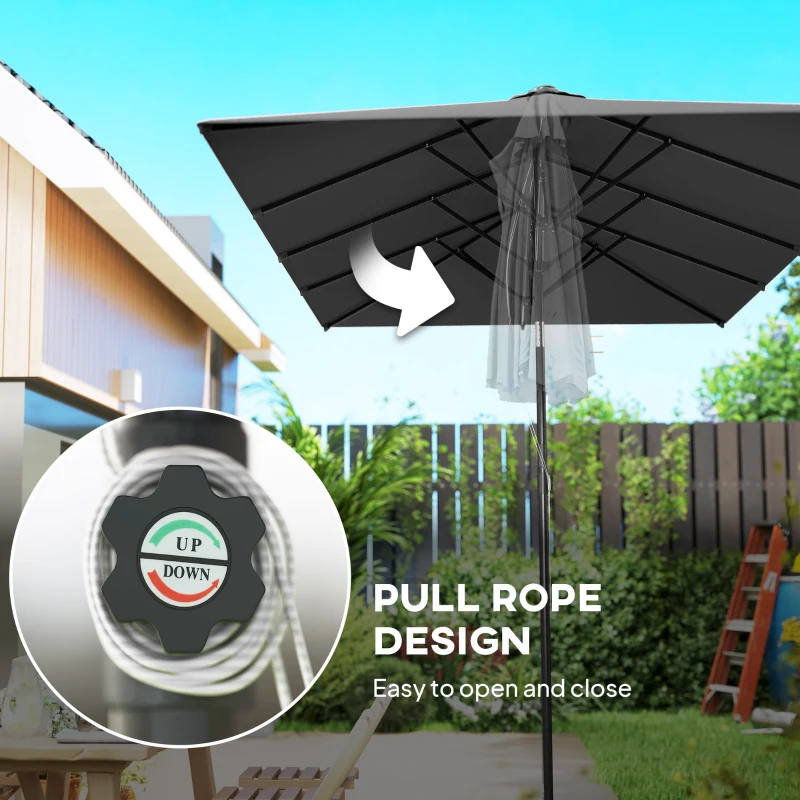 Outsunny Double-Sided Patio Umbrella Parasol with Tilt, Adjustable Height, Vents and 12 Ribs, for Garden, Deck, Grey