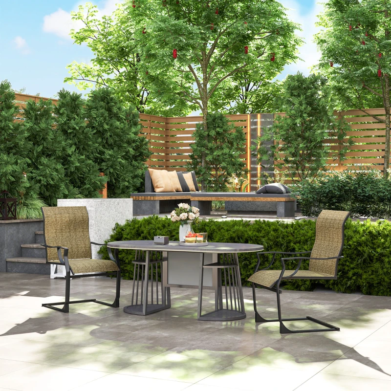 Outsunny C Spring Motion Patio Chairs Set of 2 with Curved High Backrest, Armrest, All Weather Breathable Fabric, Metal Frame