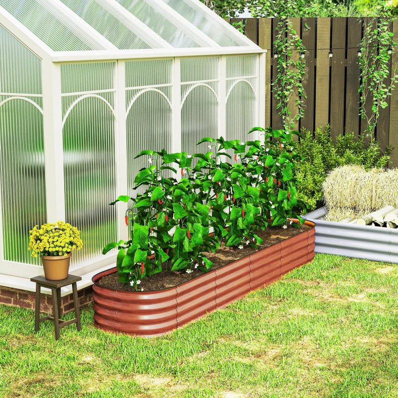 Outsunny 7.9' x 2' x 1' Galvanized Raised Garden Bed Kit, Metal Planter Box with Safety Edging, Brown