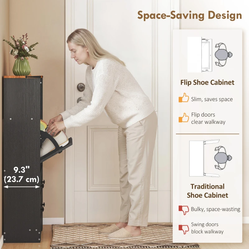 HOMCOM Shoe Cabinet with 2 Flip Drawers, Narrow Shoe Storage Cabinet, Black