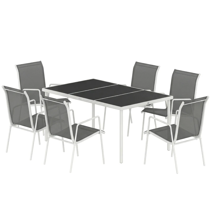 Outsunny 7 Piece Garden Dining Set, Garden Furniture Set with Rectangle Table and 6 Stackable Chairs