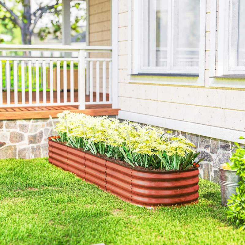 Outsunny 7.9' x 2' x 1' Galvanized Raised Garden Bed Kit, Metal Planter Box with Safety Edging, Brown