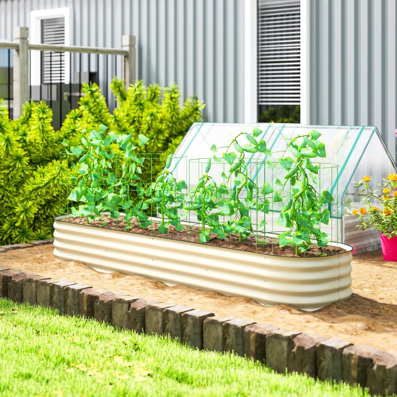 Outsunny 7.9' x 2' x 1' Galvanized Raised Garden Bed Kit, Metal Planter Box with Safety Edging, Cream