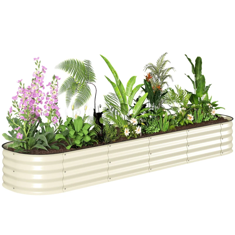 Outsunny 7.9' x 2' x 1' Galvanized Raised Garden Bed Kit, Metal Planter Box with Safety Edging, Cream
