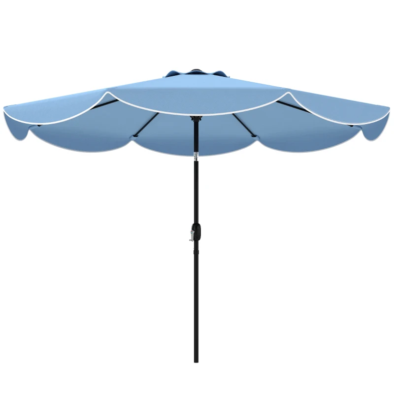 Outsunny 9' x 9' Round Market Umbrella with Valance, Patio Umbrella with Tilt and Crank, for Garden, Deck, Poolside, Sky Blue