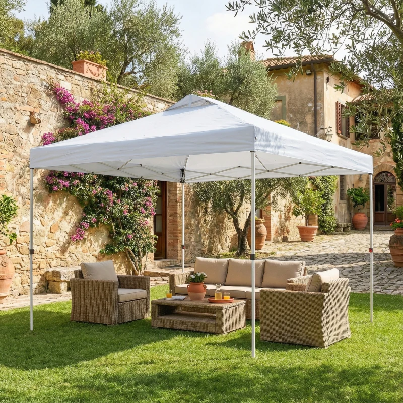 Outsunny Pop Up Canopy Waterproof Canopy Tent with Carrying Bag for Parties Garden BBQs 9.8' x 9.8' White