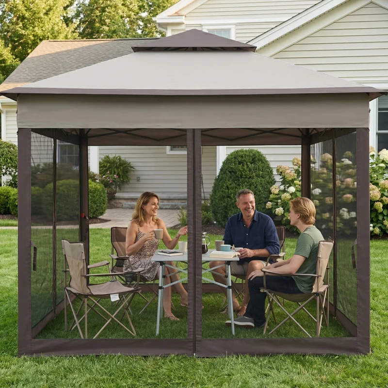 Outsunny 11' x 11' Pop Up Canopy 2-Tier Soft Top Shelter Event Tent w/ Netting Carry Bag for Patio Backyard Garden, Mixed Grey