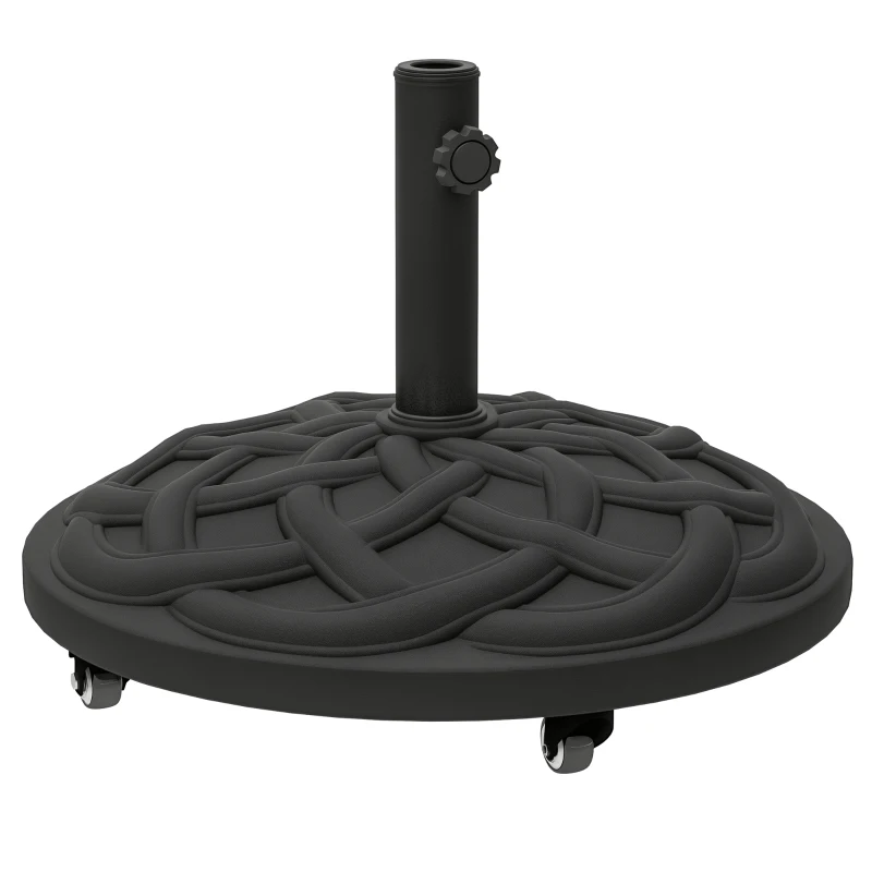 Outsunny Round Patio Umbrella Base with Wheels, 44 lbs Resin Umbrella Stand Base, 1.3"/1.5"/1.9" Umbrella Poles Black