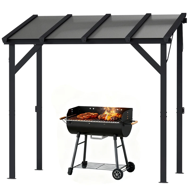 Outsunny Hardtop Grill Gazebo, Lean-to BBQ Shelter with Polycarbonate Roof for Outdoor, Patio, Lawn