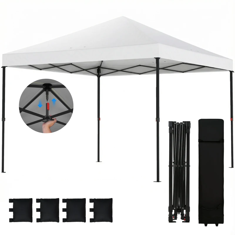 Outsunny 10 x 10 ft Pop Up Canopy Tent with One Push Setup, Outdoor Portable Instant Canopy Shelter w/ Roller Bag, White