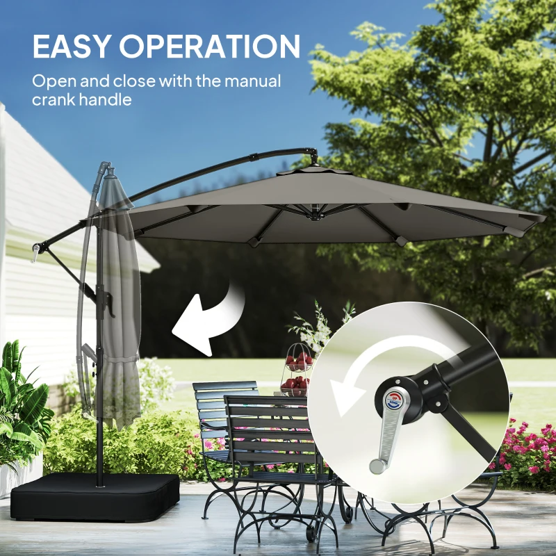 Outsunny 9.6 ft Offset Patio Umbrella with Sandbag, Garden Hanging Banana Cantilever Parasol with 360° Rotation, Grey