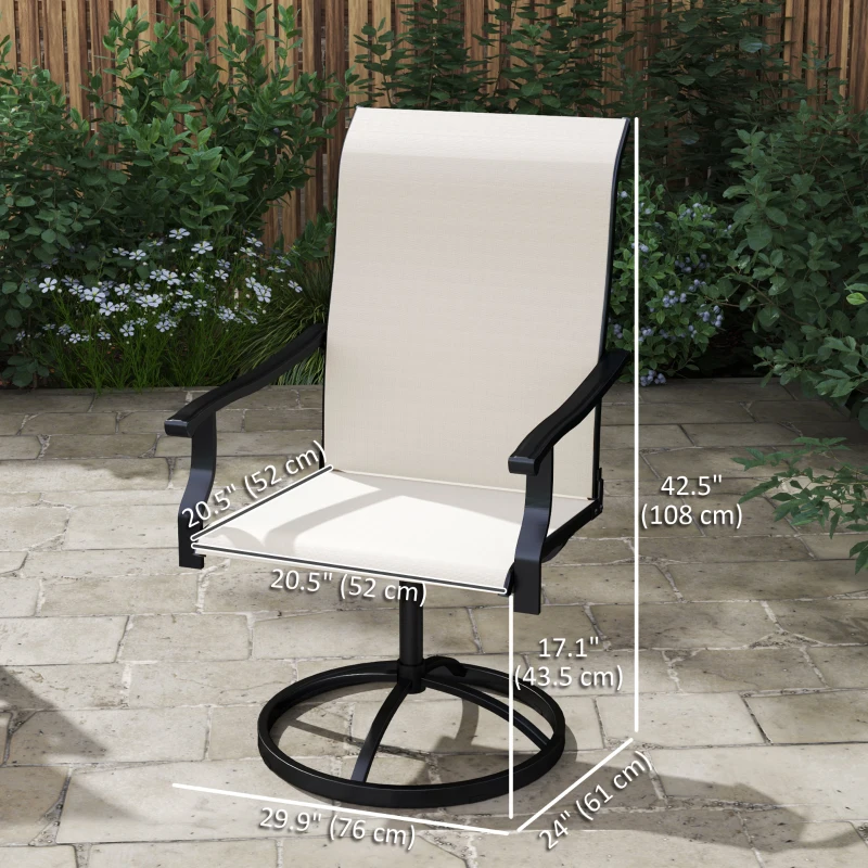 Outsunny Outdoor Swivel Dining Chairs Set of 2, High Back Swivel Chairs with All Weather Mesh for Deck, Backyard, Poolside, White